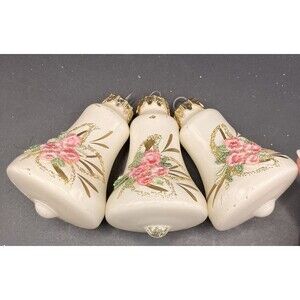 Vintage Set of 3 Glass Bell Christmas Ornaments West Germany 3” Floral